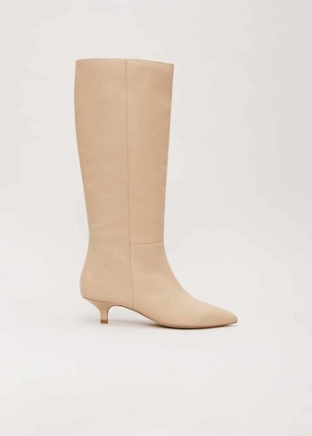 Phase Eight Knee High Kitten Boots Cream Canada | VLBNZR-690